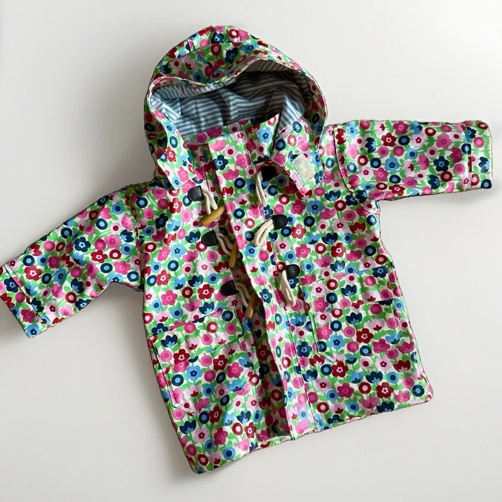 JoJo Maman Bebe Kids Bright Flower Print Waterproof Rain Jacket Coat 6-12 Months